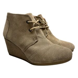Tom’s Desert Wedge Taupe Suede Shoes booties Womens 7 boho casual neutral